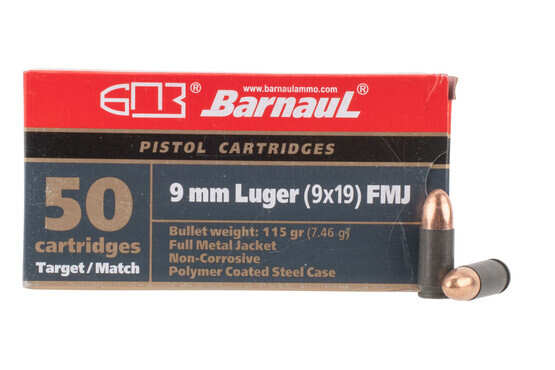 Barnaul 9mm 115gr FMJ Box of 50 steel cased ammo